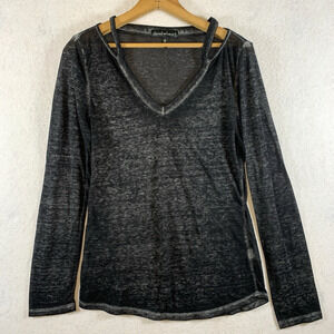 Derek Heart Women Y2K Grunge Semi Sheer Top Sz‎ XL Black Faded Wash Punk Baddie